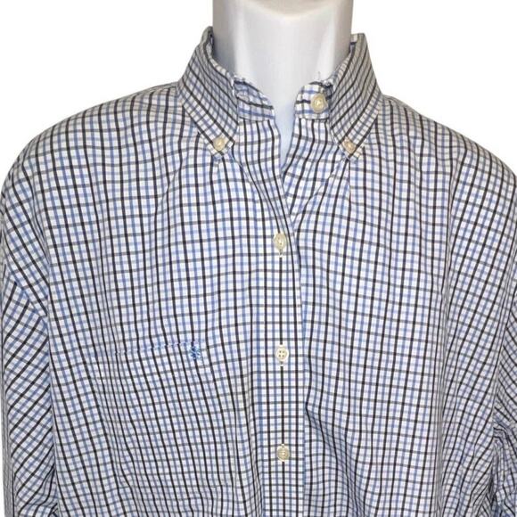 Izod, Mens XL, Blue Check Print Button Down Logo Long Sleeve Preppy Office Y2K - Picture 1 of 10